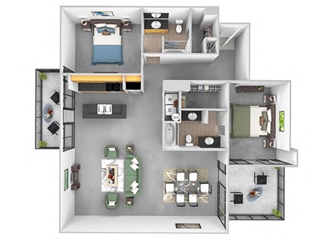 Floor plan for 2 beds, 2 baths, 1681 sqft
